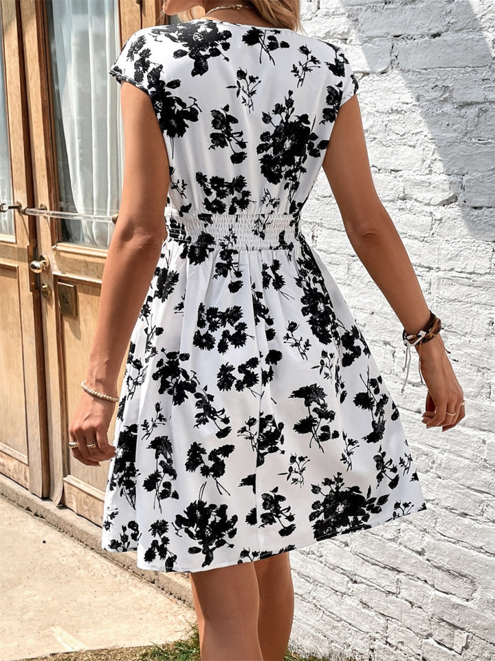 Printed Surplice Cap Sleeve Dress | Trendsi