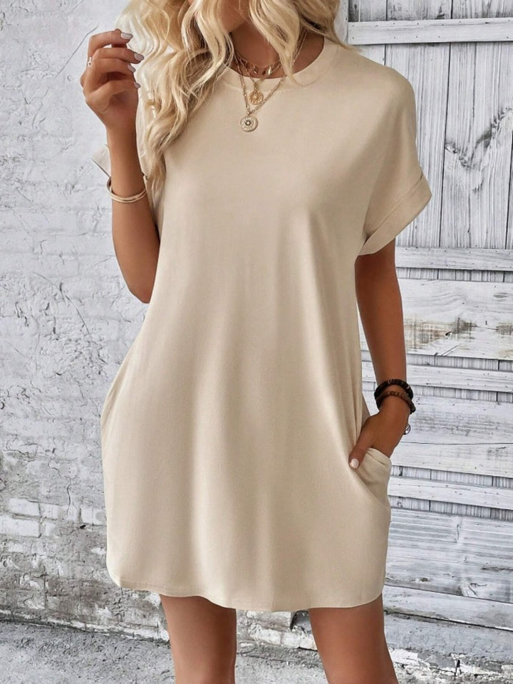 Pocketed Round Neck Short Sleeve Dress | Trendsi