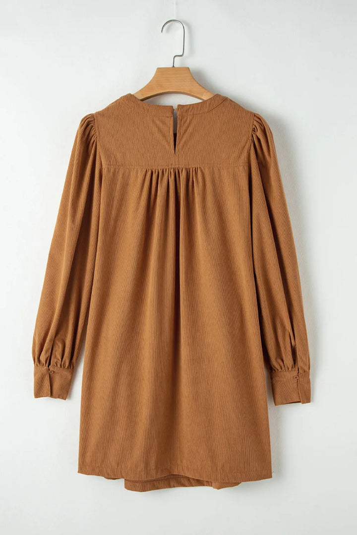 Ruched Round Neck Long Sleeve Dress | Trendsi