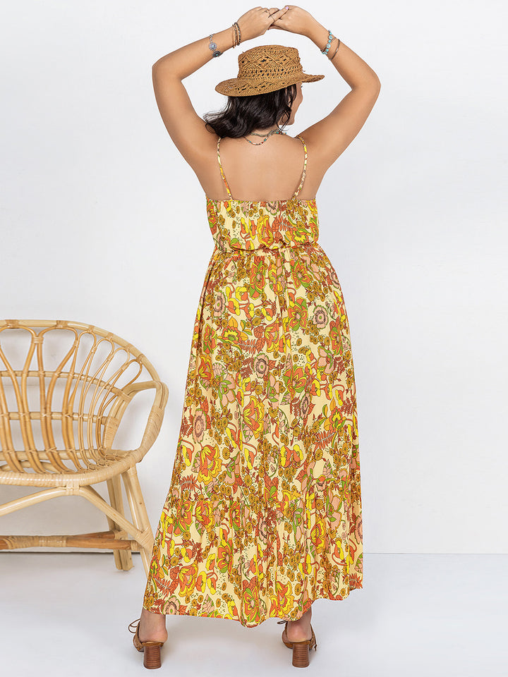 Plus Size Printed V-Neck Maxi Cami Dress | Trendsi