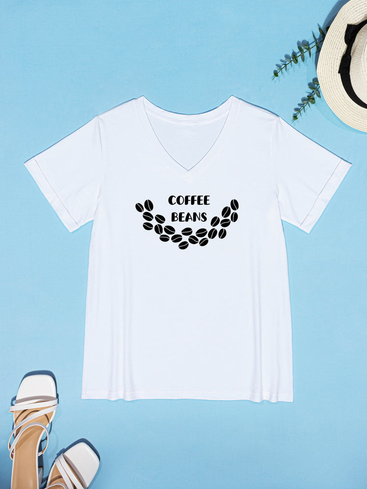 COFFEE BEANS V-Neck Short Sleeve T-Shirt | Trendsi