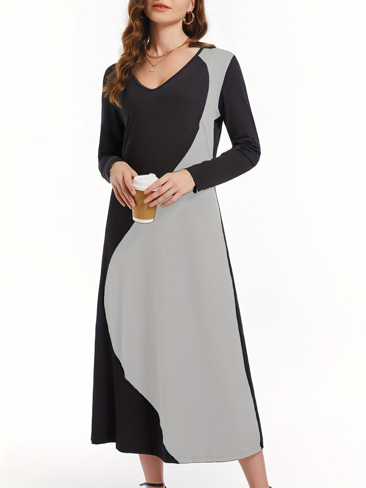 Contrast Long Sleeve Midi Dress | Trendsi