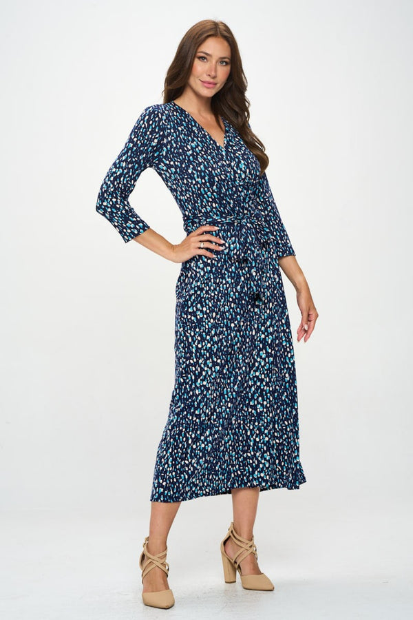 RENEE C Printed Tie Front Surplice Midi Dress | Trendsi