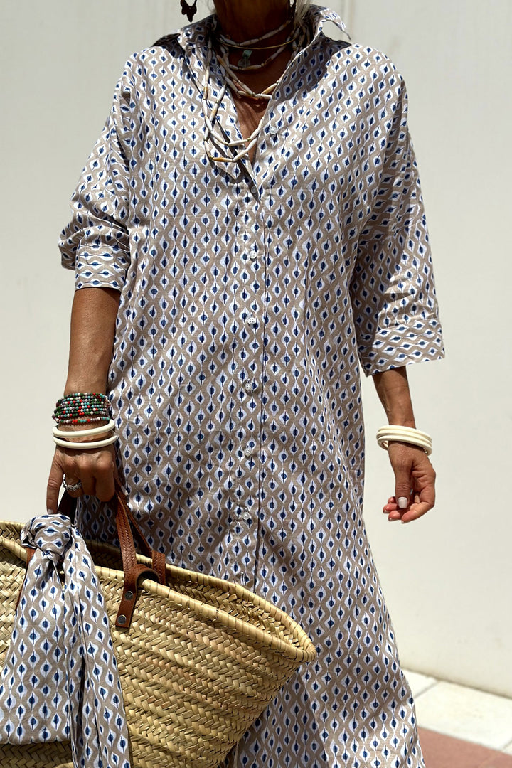 Tied Button Up Three-Quarter Sleeve Dress | Trendsi