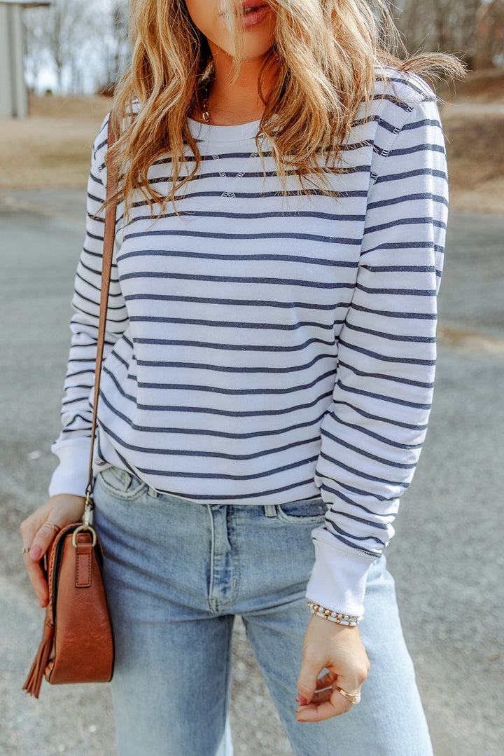 Striped Long Sleeve Round Neck Top | Trendsi