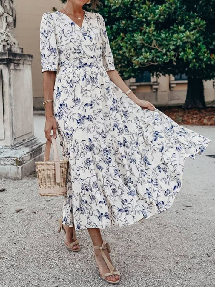 Ruched Tiered Floral Half Sleeve Dress | Trendsi