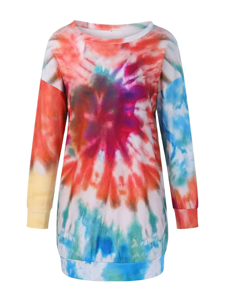 Full Size Tie-Dye Round Neck Long Sleeve Dress | Trendsi