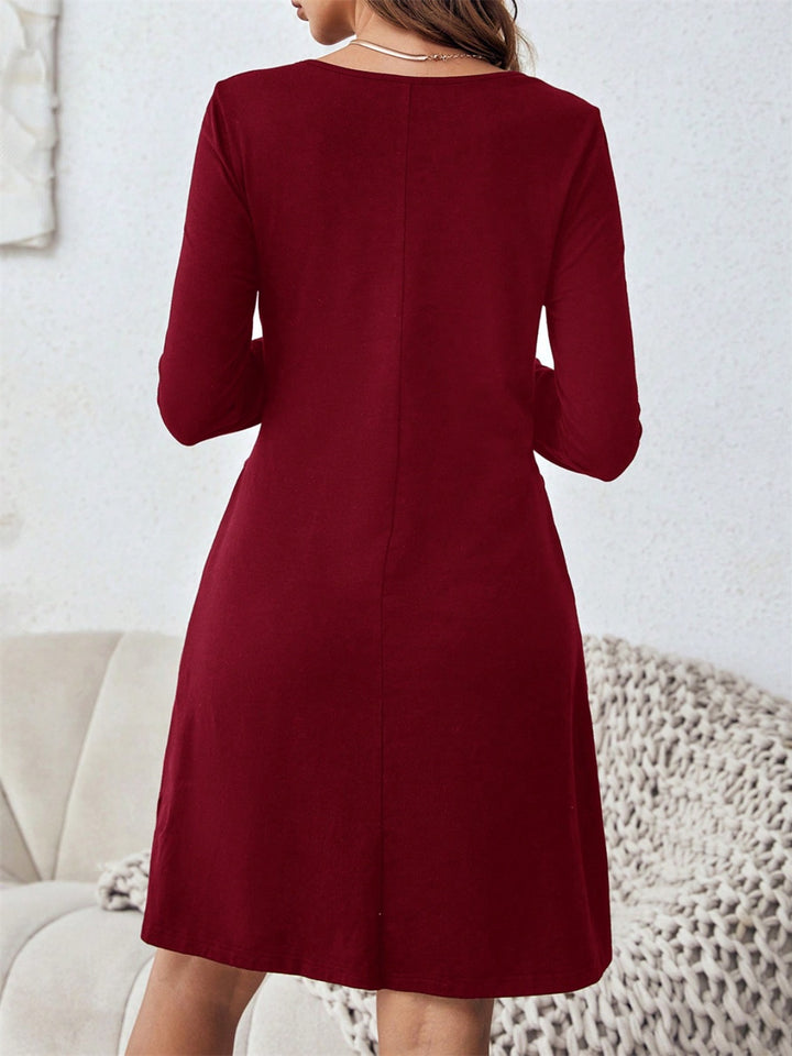 Round Neck Long Sleeve Mini Dress with Pockets | Trendsi