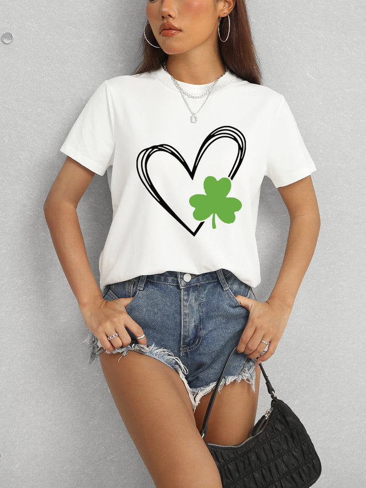 Heart Lucky Clover Short Sleeve T-Shirt | Trendsi