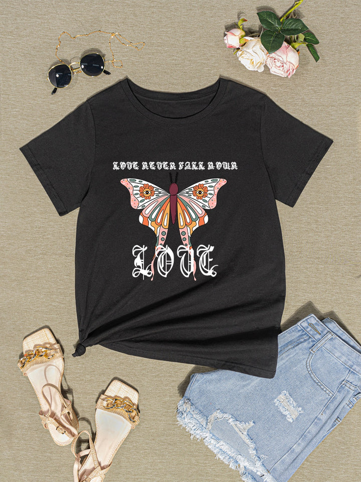 Butterfly Round Neck Short Sleeve T-Shirt | Trendsi