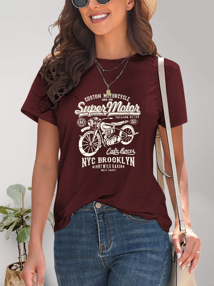 Motorcycle Graphic Round Neck T-Shirt | Trendsi