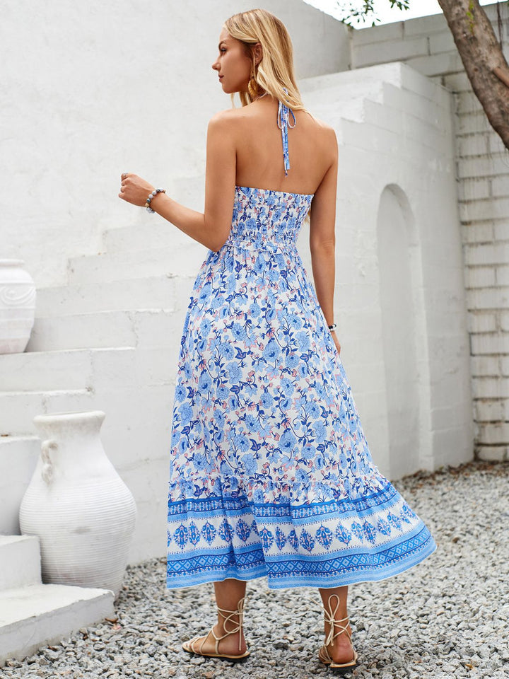 Printed Halter Neck Midi Dress | Trendsi