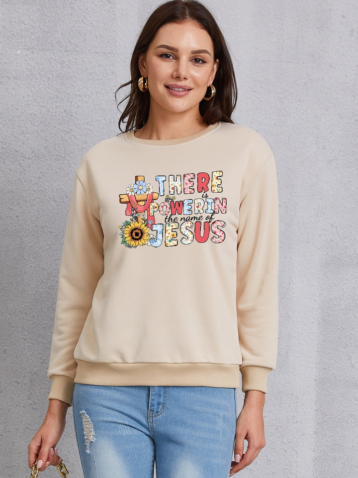 THERE IS POWER IN THE NAME OF JESUS Round Neck Sweatshirt | Trendsi