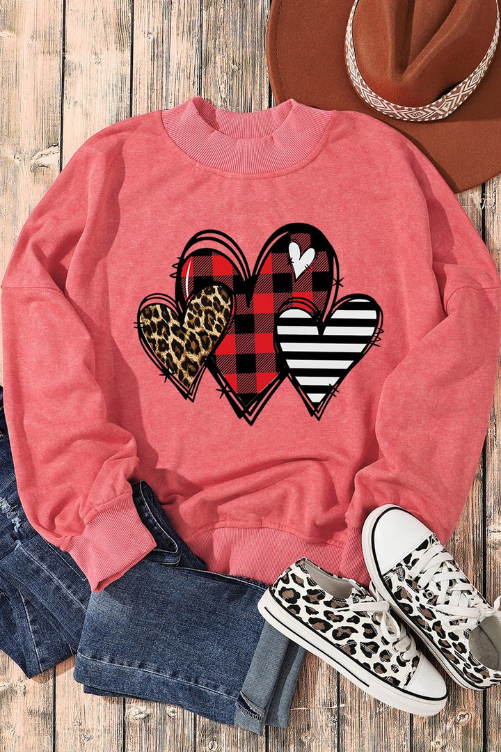 Heart Round Neck Dropped Shoulder Sweatshirt | Trendsi