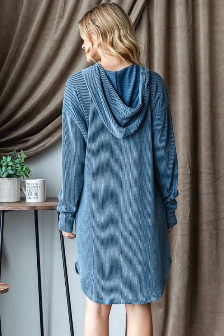 Heimish Ribbed Long Sleeve Hooded Dress | Trendsi