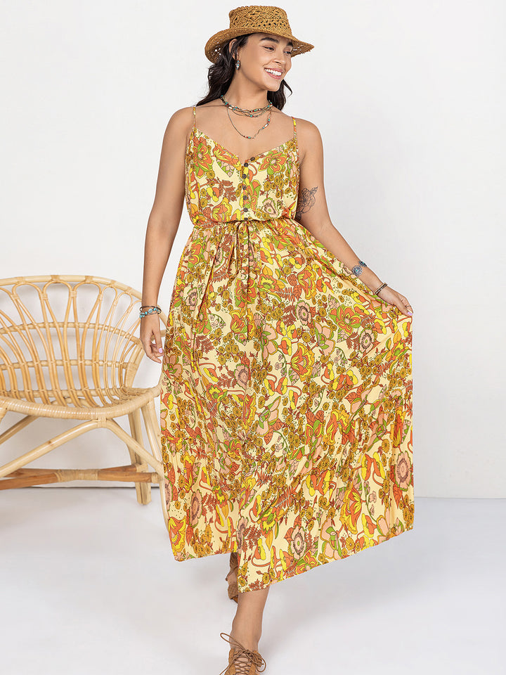 Plus Size Printed V-Neck Maxi Cami Dress | Trendsi