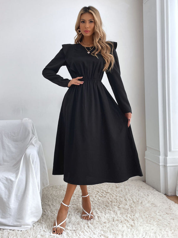 Ruched Ruffled Round Neck Long Sleeve Dress | Trendsi