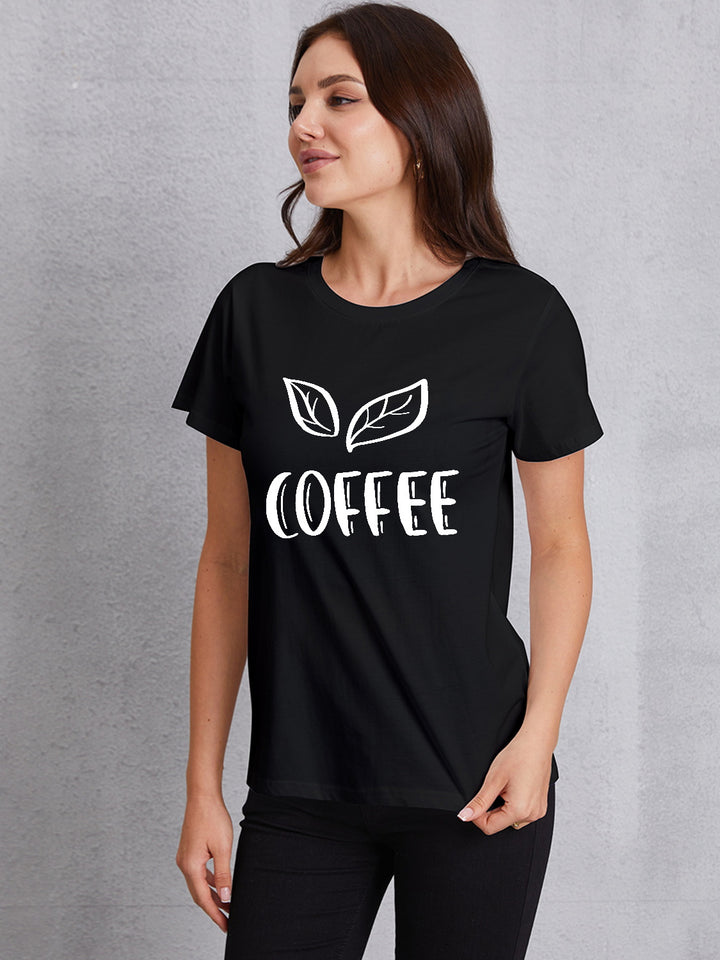 COFFEE Round Neck Short Sleeve T-Shirt | Trendsi