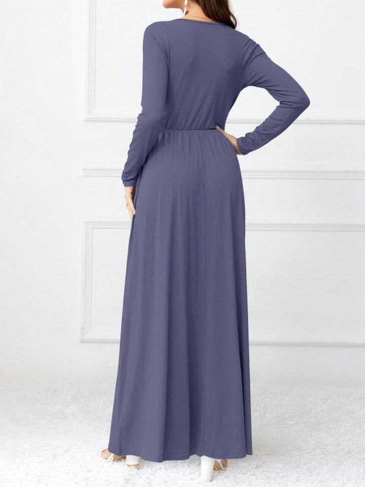 Pocketed Surplice Long Sleeve Maxi Dress | Trendsi