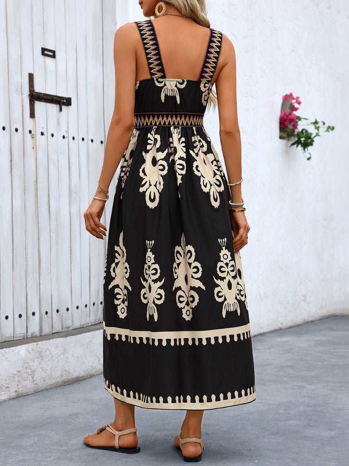 Honey Printed Surplice Sleeveless Midi Dress | Trendsi