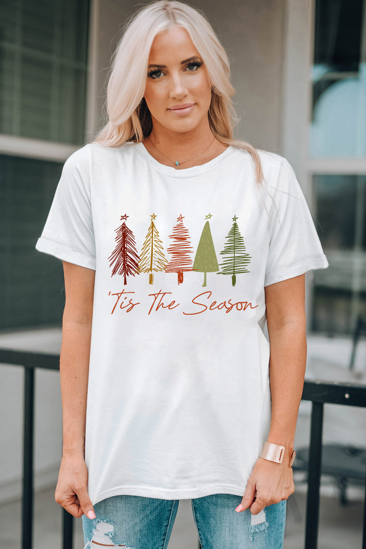 Christmas Tree Graphic Round Neck Short Sleeve T-Shirt | Trendsi