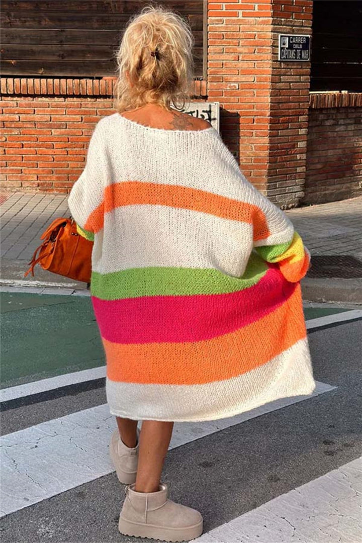 Color Block V-Neck Long Sleeve Sweater Dress | Trendsi