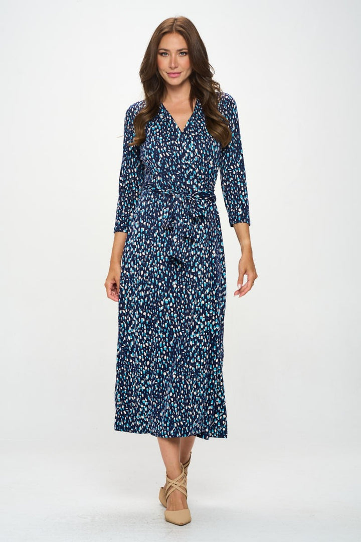 RENEE C Printed Tie Front Surplice Midi Dress | Trendsi