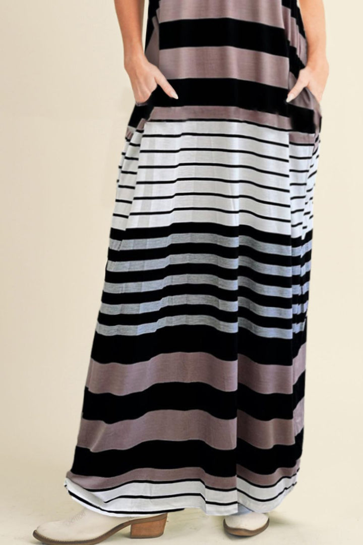 Pocketed Striped V-Neck Sleeveless Cami Dress | Trendsi