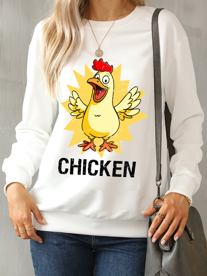 CHICKEN Round Neck Dropped Shoulder Sweatshirt | Trendsi