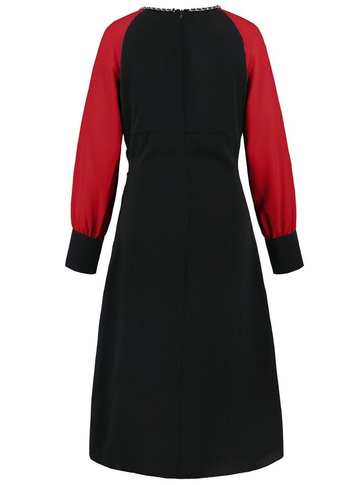 Ruched Contrast Long Sleeve Midi Dress | Trendsi