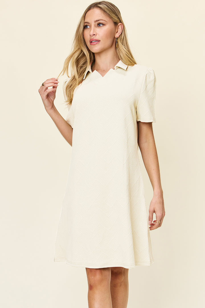 Double Take Full Size Texture Collared Neck Short Sleeve Dress | Trendsi