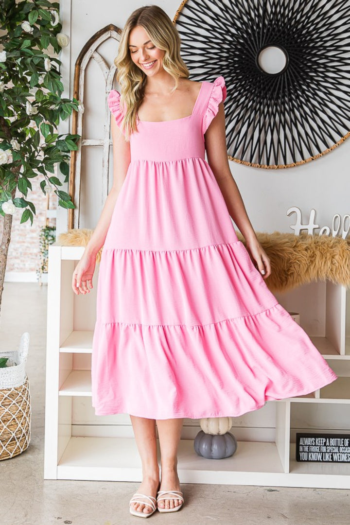 Reborn J Ruffled Sleeveless Tiered Midi Dress | Trendsi