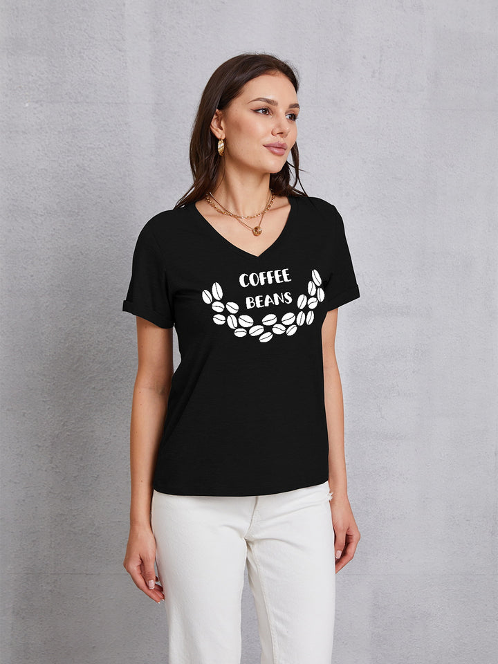 COFFEE BEANS V-Neck Short Sleeve T-Shirt | Trendsi