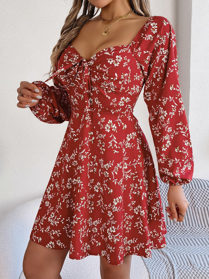 Printed Sweetheart Neck Balloon Sleeve Mini Dress | Trendsi