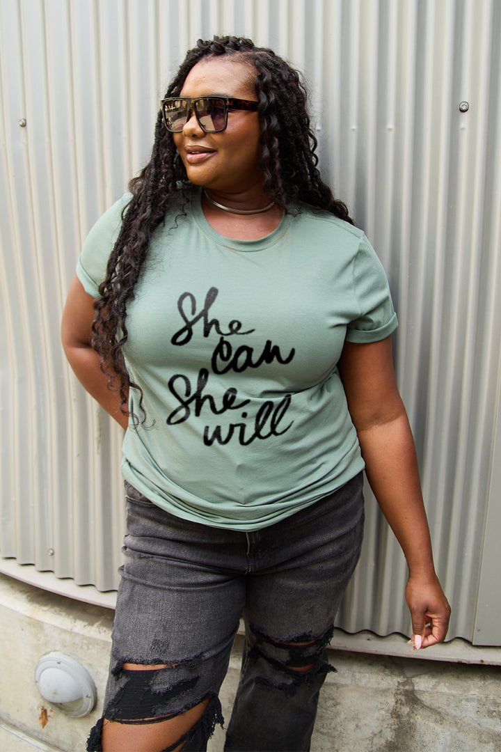 Simply Love Full Size SHE CAN SHE WILL Short Sleeve T-Shirt | Trendsi