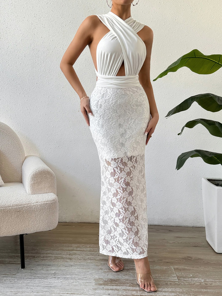 Lace Crisscross Sleeveless Maxi Dress | Trendsi