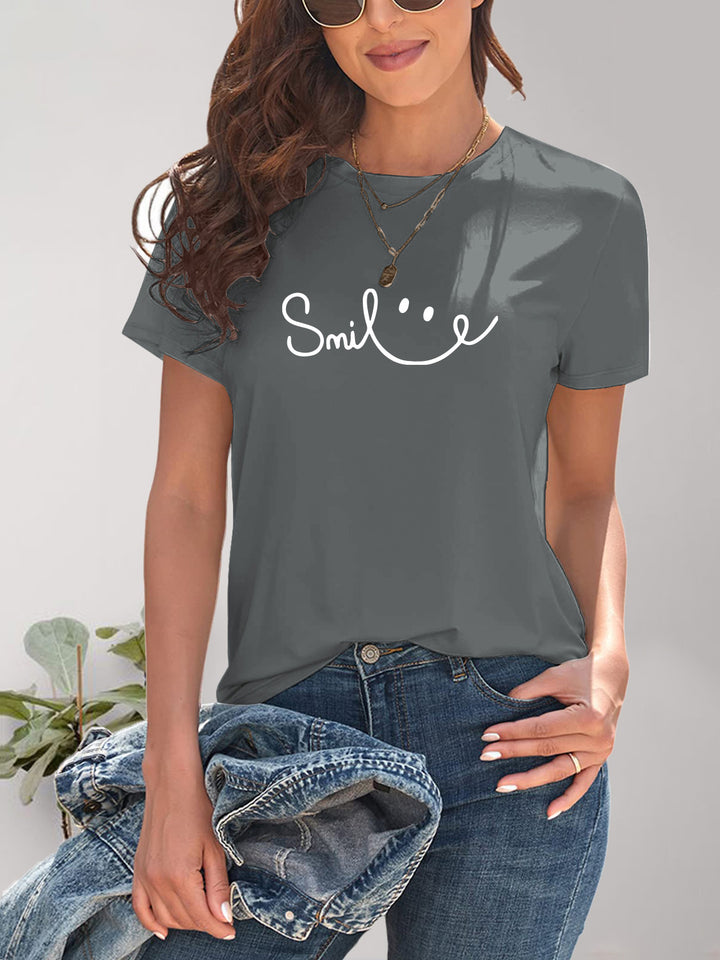 SMILE Round Neck Short Sleeve T-Shirt | Trendsi