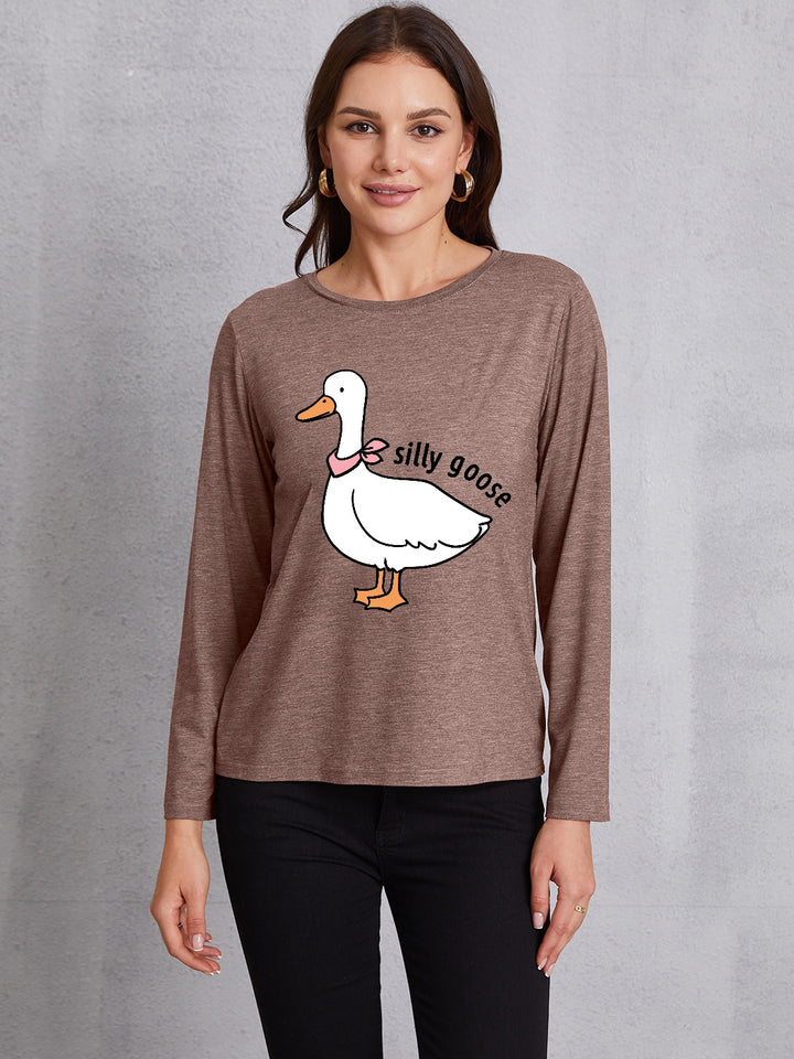 Goose Graphic Round Neck Long Sleeve T-Shirt | Trendsi