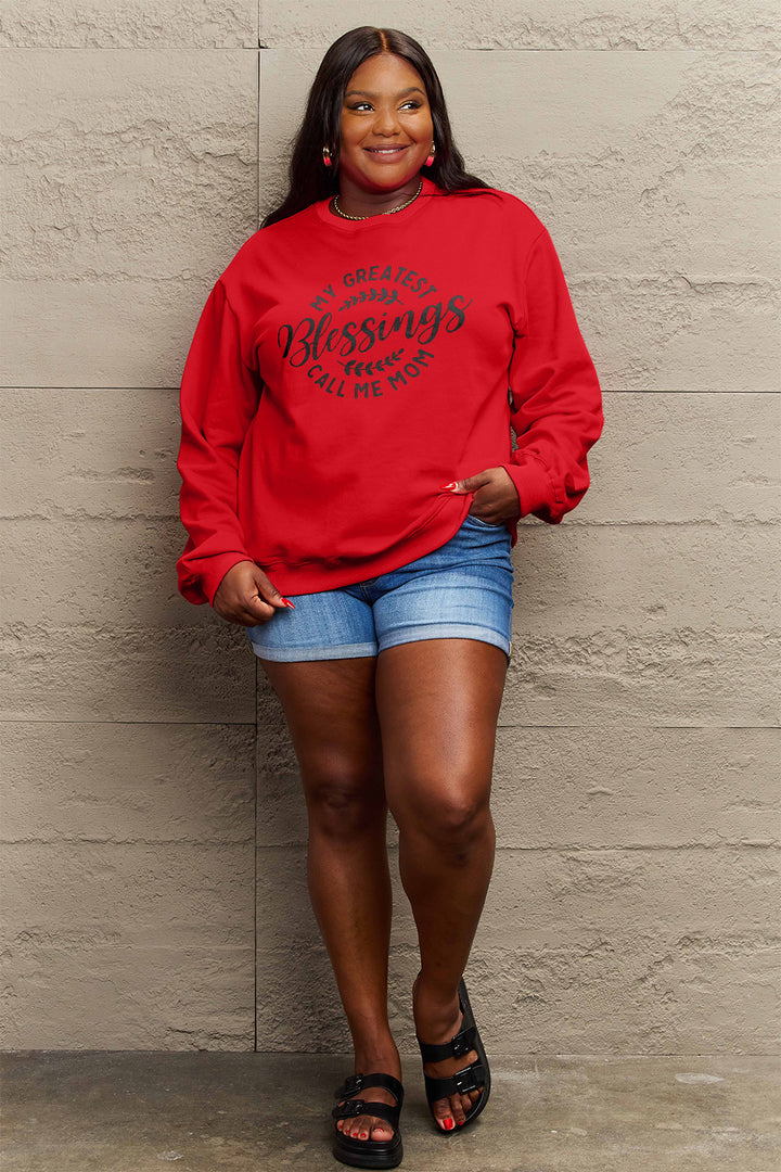 Simply Love Full Size MY GREATEST BLESSINGS CALL ME MOM Round Neck Sweatshirt | Trendsi