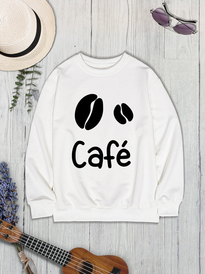 CAFE Round Neck Dropped Shoulder Sweatshirt | Trendsi