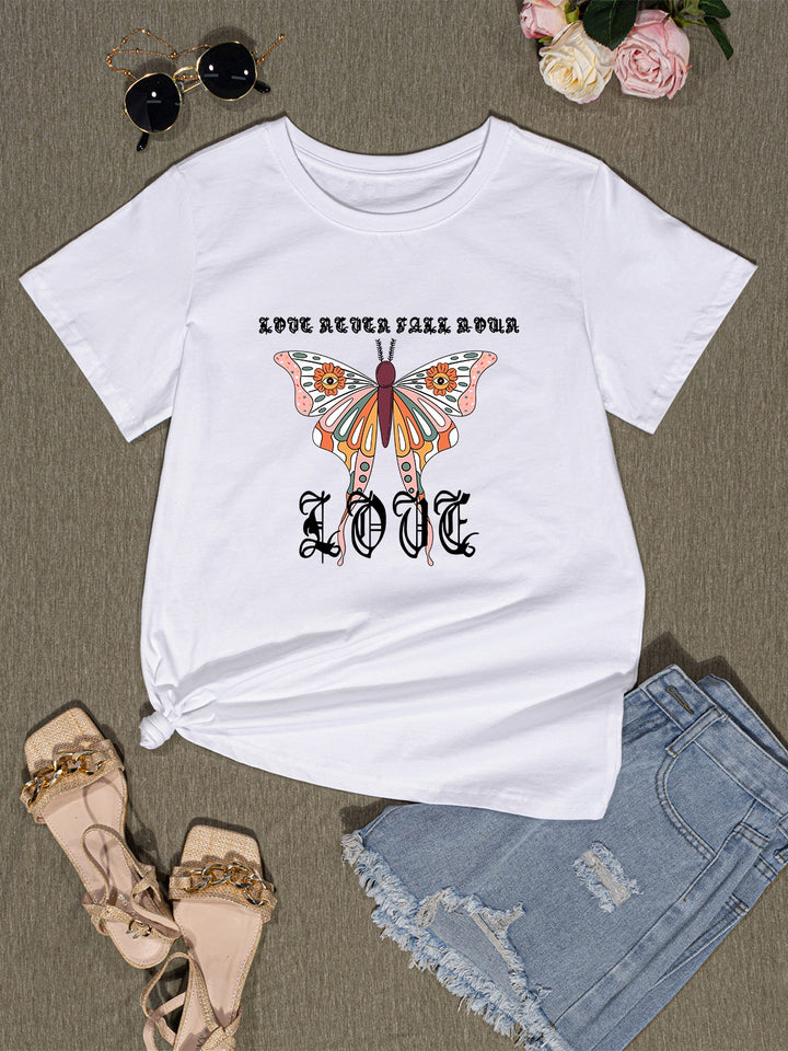 Butterfly Round Neck Short Sleeve T-Shirt | Trendsi