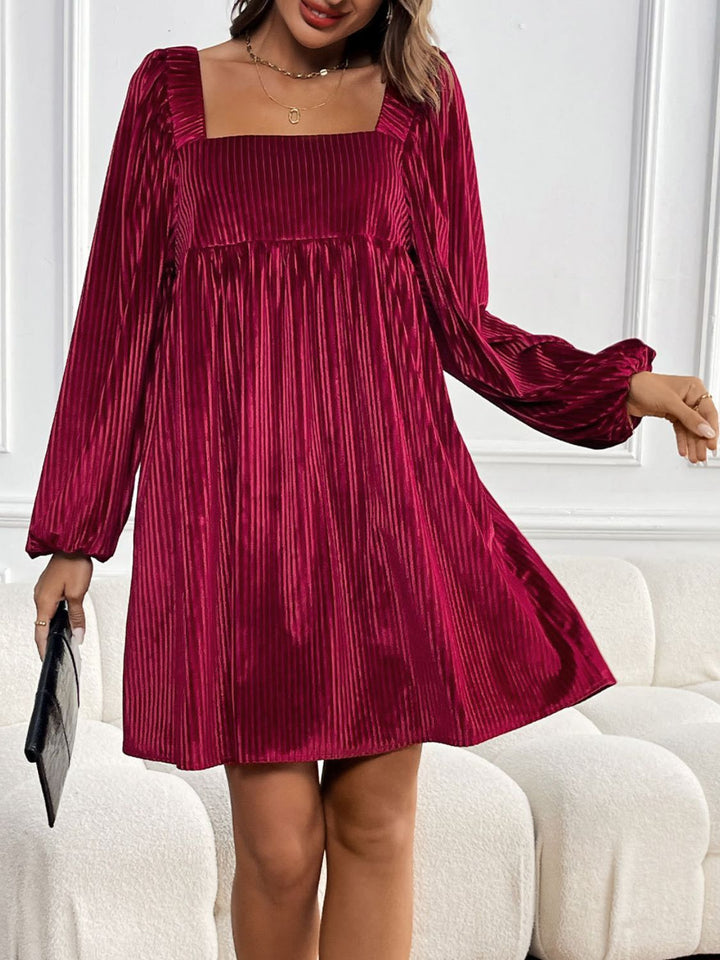 Perfee Tied Pocketed Square Neck Long Sleeve Dress | Trendsi