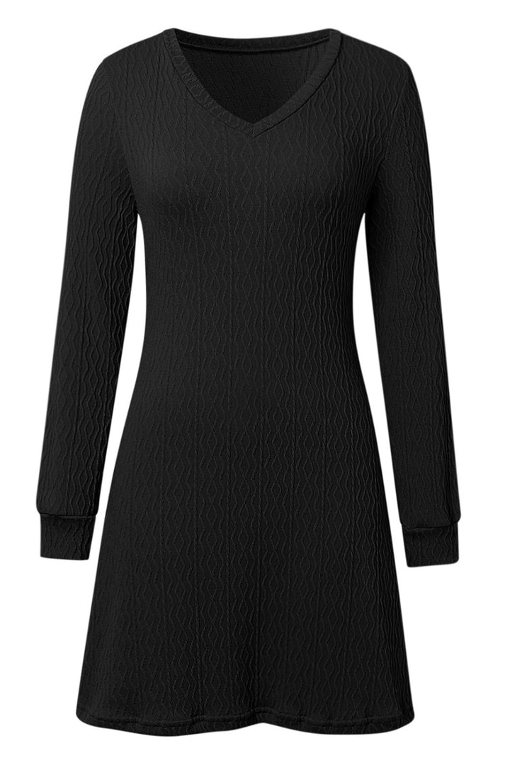 Texture V-Neck Long Sleeve Dress | Trendsi