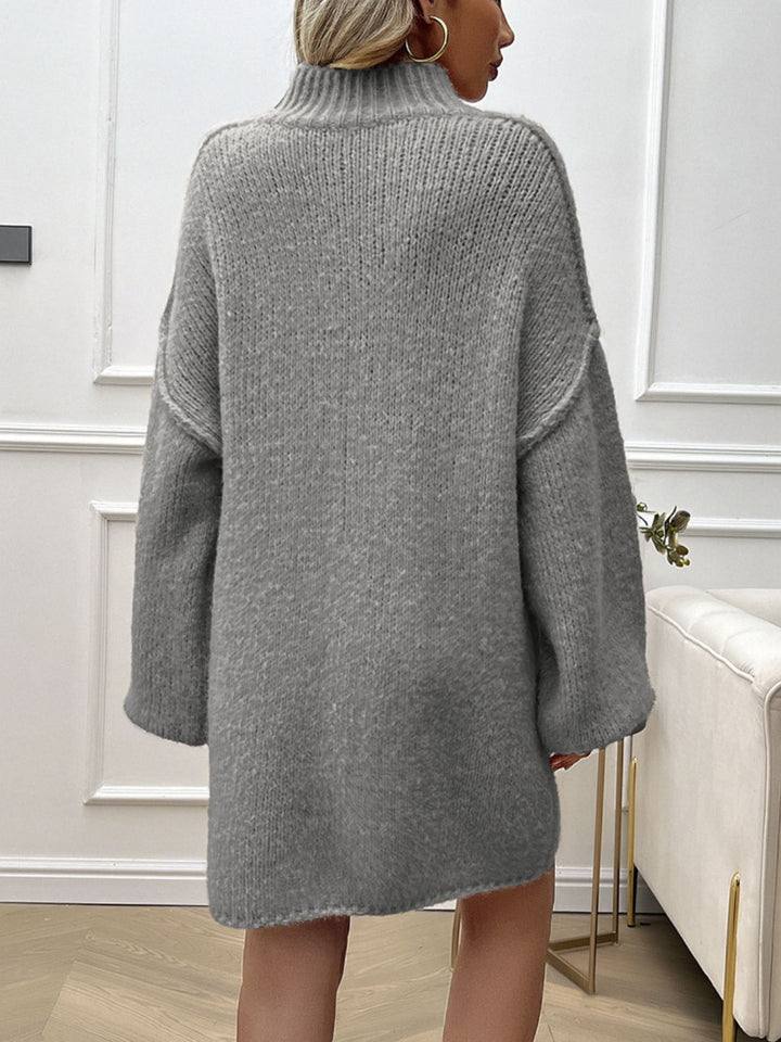 Devine Mock Neck Long Sleeve Mini Sweater Dress | Trendsi