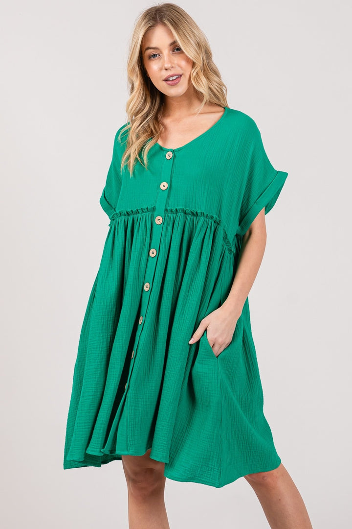 SAGE + FIG Full Size Button Up Short Sleeve Dress | Trendsi