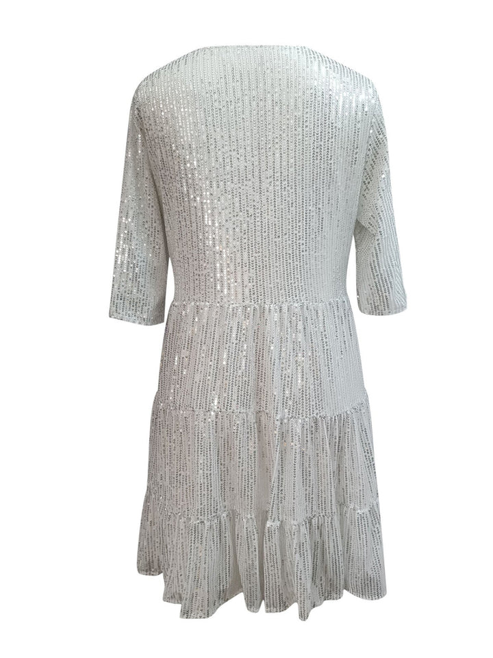 Full Size Sequin Round Neck Half Sleeve Mini Dress | Trendsi