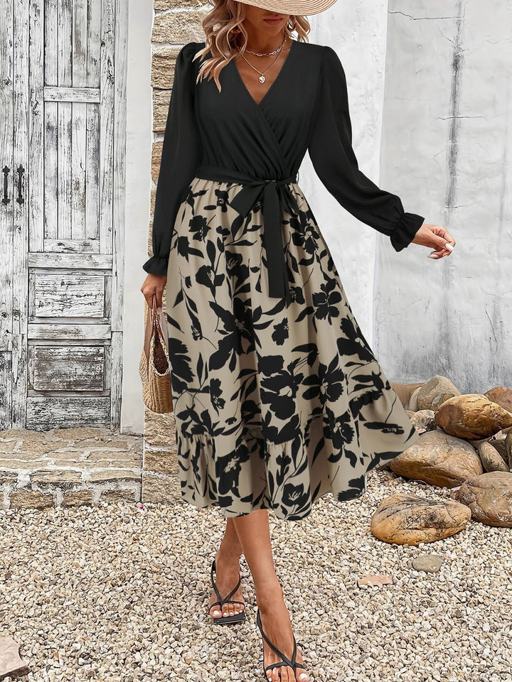 Tied Ruffled Printed Long Sleeve Dress | Trendsi