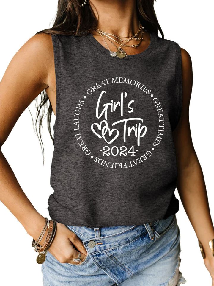 Letter Graphic Round Neck Tank | Trendsi