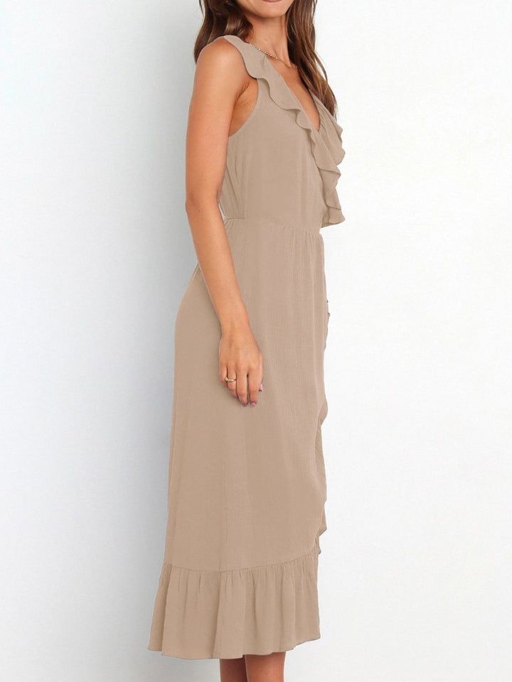 Ruffled Surplice Sleeveless Midi Dress | Trendsi