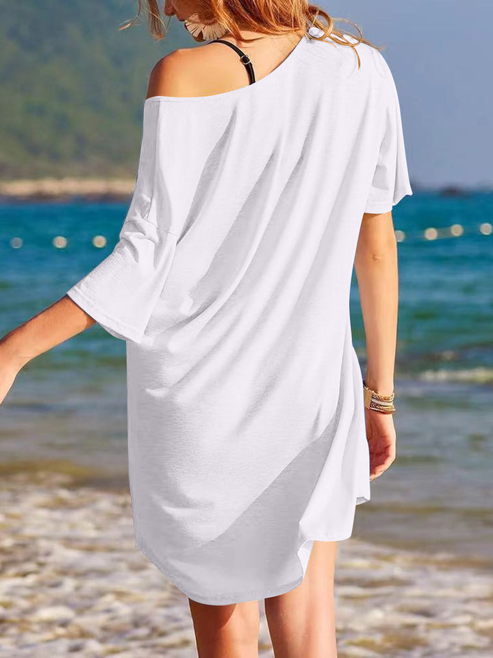 Pocketed V-Neck Short Sleeve Tee Dress | Trendsi